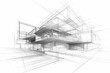 © pixeness - Modern Architecture building construction perspective design, building sketch line drawing on white background