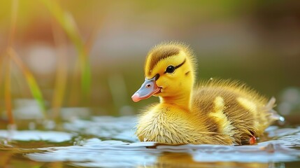 Canvas Print - A Baby Duckling Swimming in a Pond