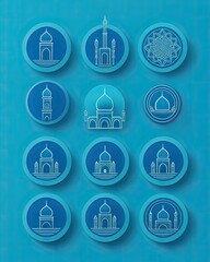 Canvas Print - Mosque Blue Icon On White Background. Blue Flat Style Vector Illustration.