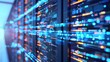 © Oskar - A detailed image capturing a data server with brightly glowing lights and cables, representing modern technology and data processing in a high-tech environment.