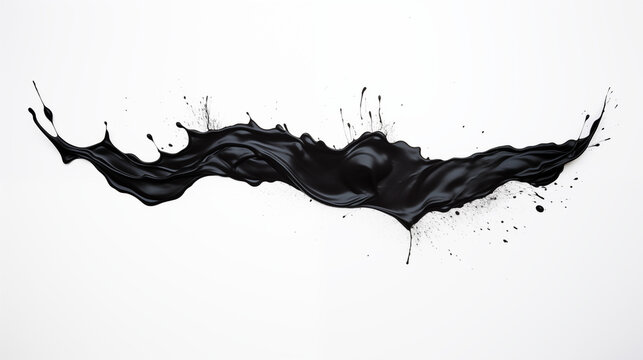Black Paint Fluid Flowing on White Background, Abstract Image, Texture, Pattern Background, Wallpaper, Background, Cell Phone Cover and Screen, Smartphone, Computer, Laptop, 9:16 and 16:9 Format - PNG