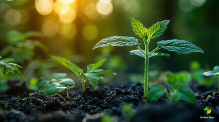 Green plant growing in soil with green nature background. The concept of renewable energy sources Eco