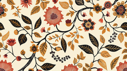 Wall Mural - A floral pattern with a tree branch in the middle