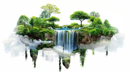 Poster - Floating Island Waterfall Paradise