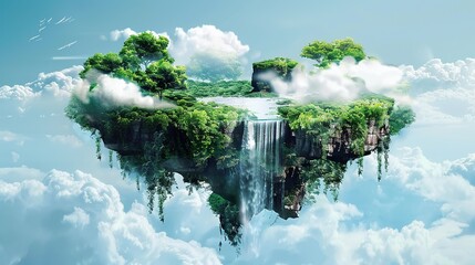 Poster - Floating Island with Waterfall in a Dreamy Sky