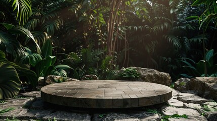 Poster - Stone Platform in a Lush Tropical Setting