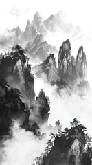 Wall Mural - Abstract artistic background. Chinese wind wallpaper, ink wash, new Chinese style, landscape painting, golden brushstrokes. painting. modern Art. AI generated illustration