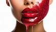 © Kyeema Mizell - Portrait of a woman with red lips and red shiny glitter paint on the left side of face dripping down.