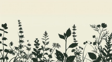 Aufkleber - A minimalist image featuring black silhouettes of various leaves and flowers on a light background. Perfect for eco-friendly design projects. Generative AI