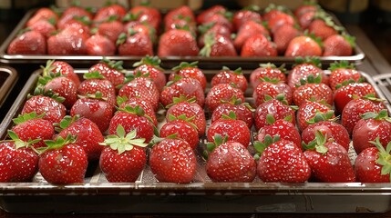 Wall Mural -   A close-up of a table with multiple strawberry trays in the background