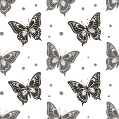 Canvas Print - Seamless pattern, luxurious silhouettes of butterflies. Background with monochrome insects. Design for textiles, print