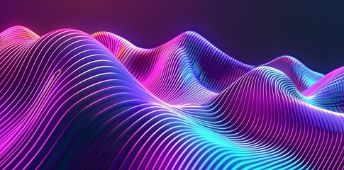 Wall Mural - Abstract 3D Render, Wavy Lines, Neon Glowing Background