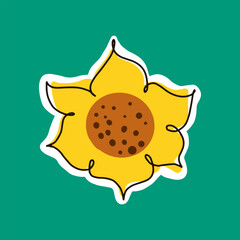 Sticker - Sunflower Doodle Sticker. Vector Illustration of Yellow Ukrainian Flower. Sketch Style.