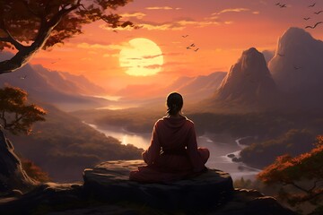 Wall Mural - meditation in the mountains