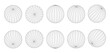 © Angela Ksen - Globe grid spheres. Striped 3D wireframe spheres, geometry globe grid, earth latitude and longitude line grid vector symbols set