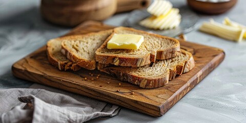 Canvas Print - Wooden Cutting Board with Bread Slices