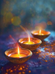 Wall Mural - Three lit candles on a table