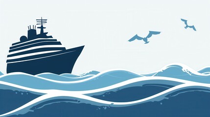 Poster - A minimalistic and elegant silhouette of a sailboat on calm ocean waves, perfect for showcasing sea travel and yachting experiences. Generative AI