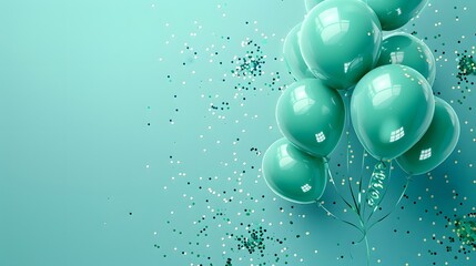 Canvas Print - turquoise balloons and golden confetti, ideal for sophisticated party designs elegant celebration ba