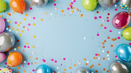Wall Mural - variety of colorful balloons and scattered confetti, ideal for birthday or party invitations and ban