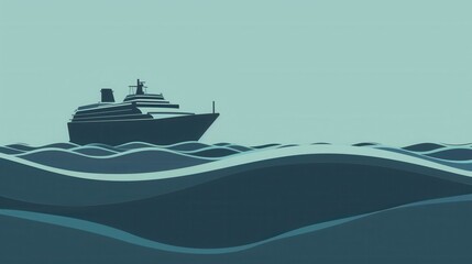 Poster - Minimalistic and elegant silhouette of a sailboat on the ocean, perfect for companies offering sea travel and yachting experiences. Generative AI
