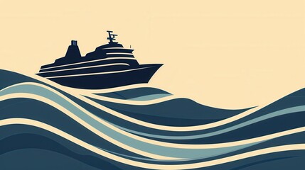 Aufkleber - A minimalist and elegant illustration featuring a sailboat silhouette gracefully navigating calm ocean waves. Generative AI
