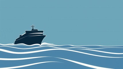 Aufkleber - A minimalistic illustration of a sailboat silhouette sailing on calm blue ocean waters. Perfect for companies offering sea travel and yachting experiences. Generative AI