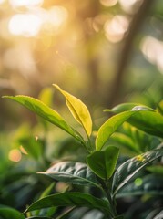 Wall Mural - Nature background with green leaves close up.