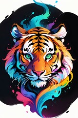 Wall Mural - Vibrant illustrated portrait of a tiger with colorful accents, perfect for character design, fantasy projects, and dynamic branding