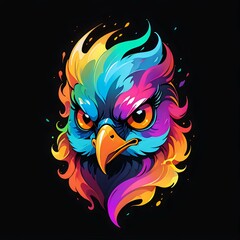 Wall Mural - Vibrant illustrated portrait of an eagle with colorful accents, perfect for character design, fantasy projects, and dynamic branding.