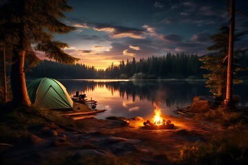 Wall Mural - camping by night