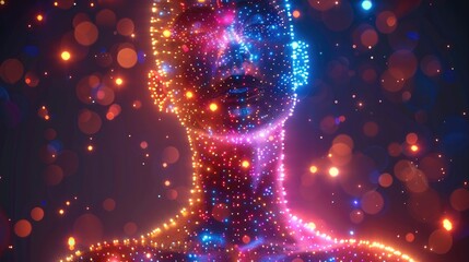 fun, bright colorful, realistic futuristic neon lights illustration of body absorbing energy wealth 