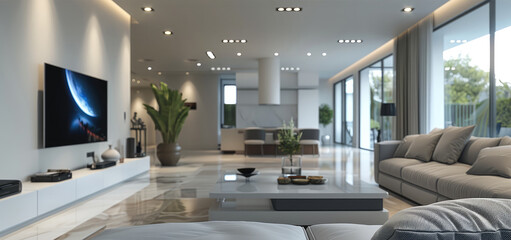 Fototapete - app control on smart phone, background interior. generative ai.