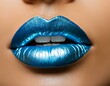 © Kyeema Mizell - Close up of woman's lips with blue metallic lipstick; make up concept, creative idea for lipsticks lovers