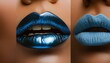 © Kyeema Mizell - Close up of woman's lips with blue metallic lipstick; make up concept, creative idea for lipsticks lovers