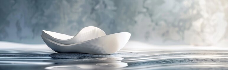 Abstract white ceramic bowl on reflective surface