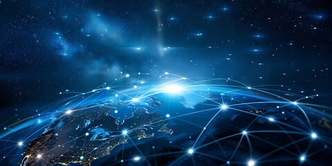 Canvas Print - a blue and white image of a planet with a network of lines connecting it. concept of interconnectedn