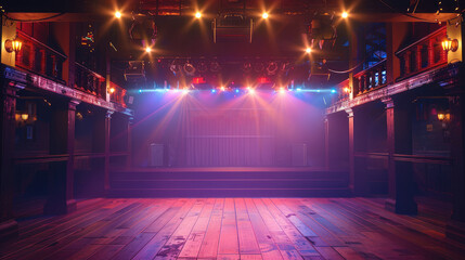 Poster - A Country Bar Concert Stage, with glow effects, light effects. Generative AI.