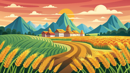 Wall Mural - landscape with a field of wheat