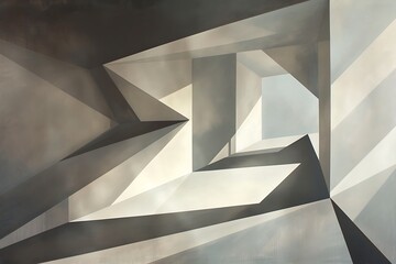 A geometric dance of light and shadow, with sharp angles casting illusions on a flat surface