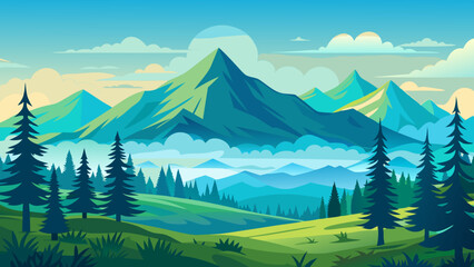 Sticker - landscape with mountains and forest