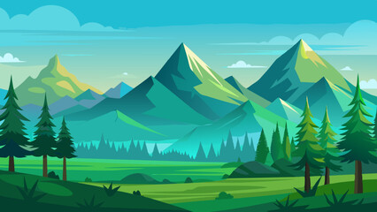 Wall Mural - landscape with mountains and forest