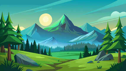 Sticker - landscape with mountains and forest