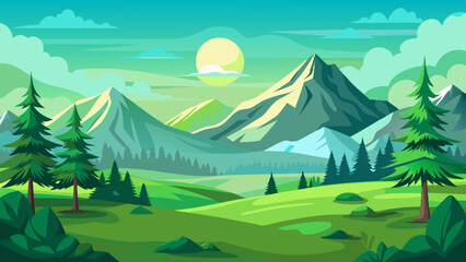 Sticker - landscape with mountains and forest