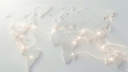 Aufkleber - A simple, white world map with glowing lines connecting various locations, representing global travel routes. Ideal for travel agencies and booking services. Generative AI