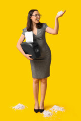 Canvas Print - Secretary with shredder on yellow background