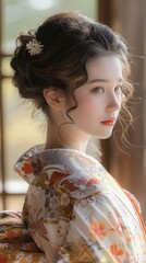 Wall Mural - Japanese woman with a traditional dress, looking elegant