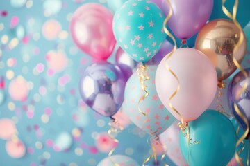 Poster - A vibrant display of colorful balloons, perfect for adding a celebratory touch to parties and special events. Generative AI