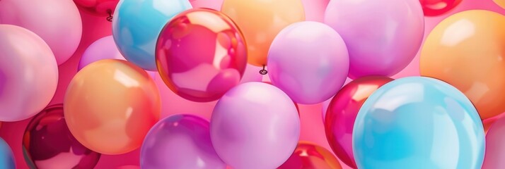 Poster - A close-up view of a colorful balloon display, perfect for a party or celebration. The vibrant hues create a cheerful and celebratory atmosphere. Generative AI