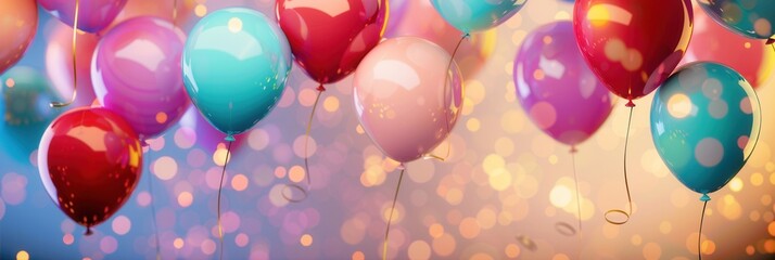 Poster - A collection of brightly colored balloons floats in the air, creating a cheerful atmosphere perfect for any celebration. Generative AI